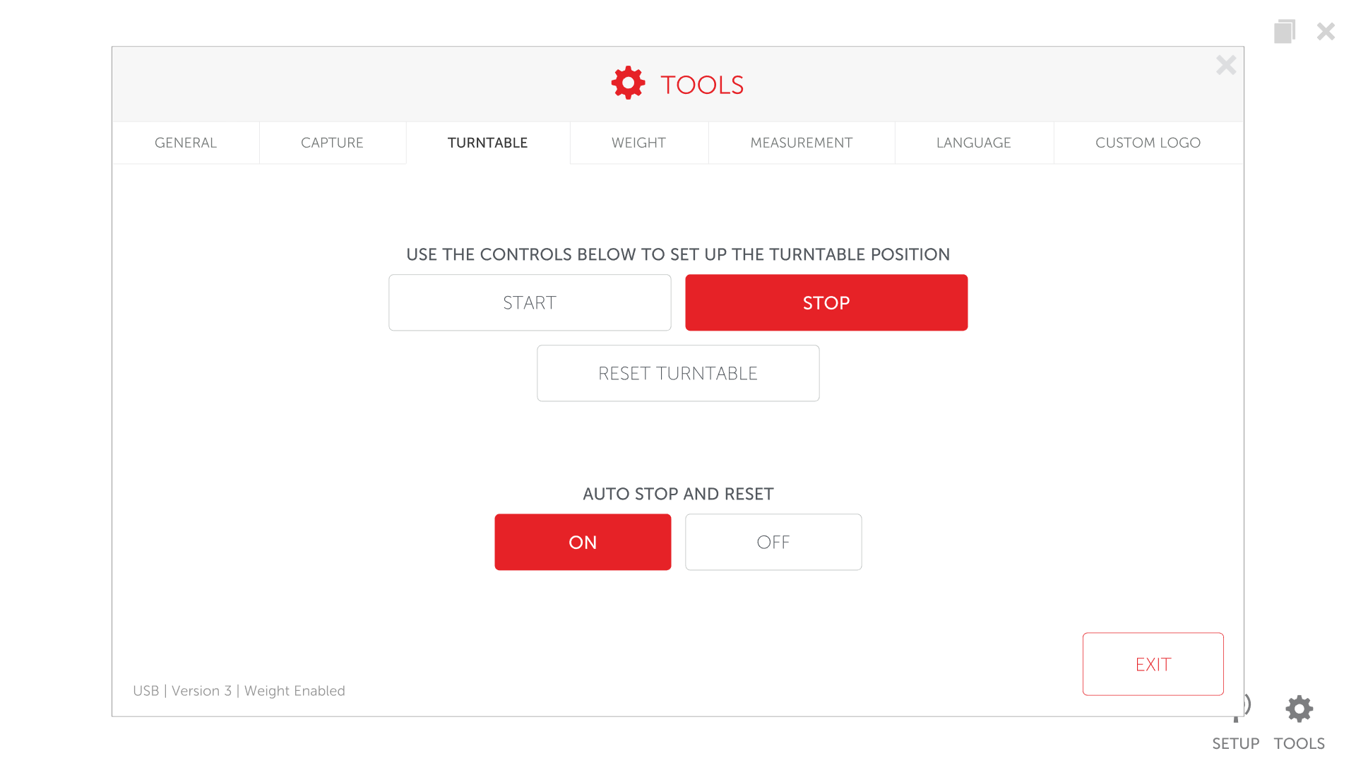 Turntable menu screen